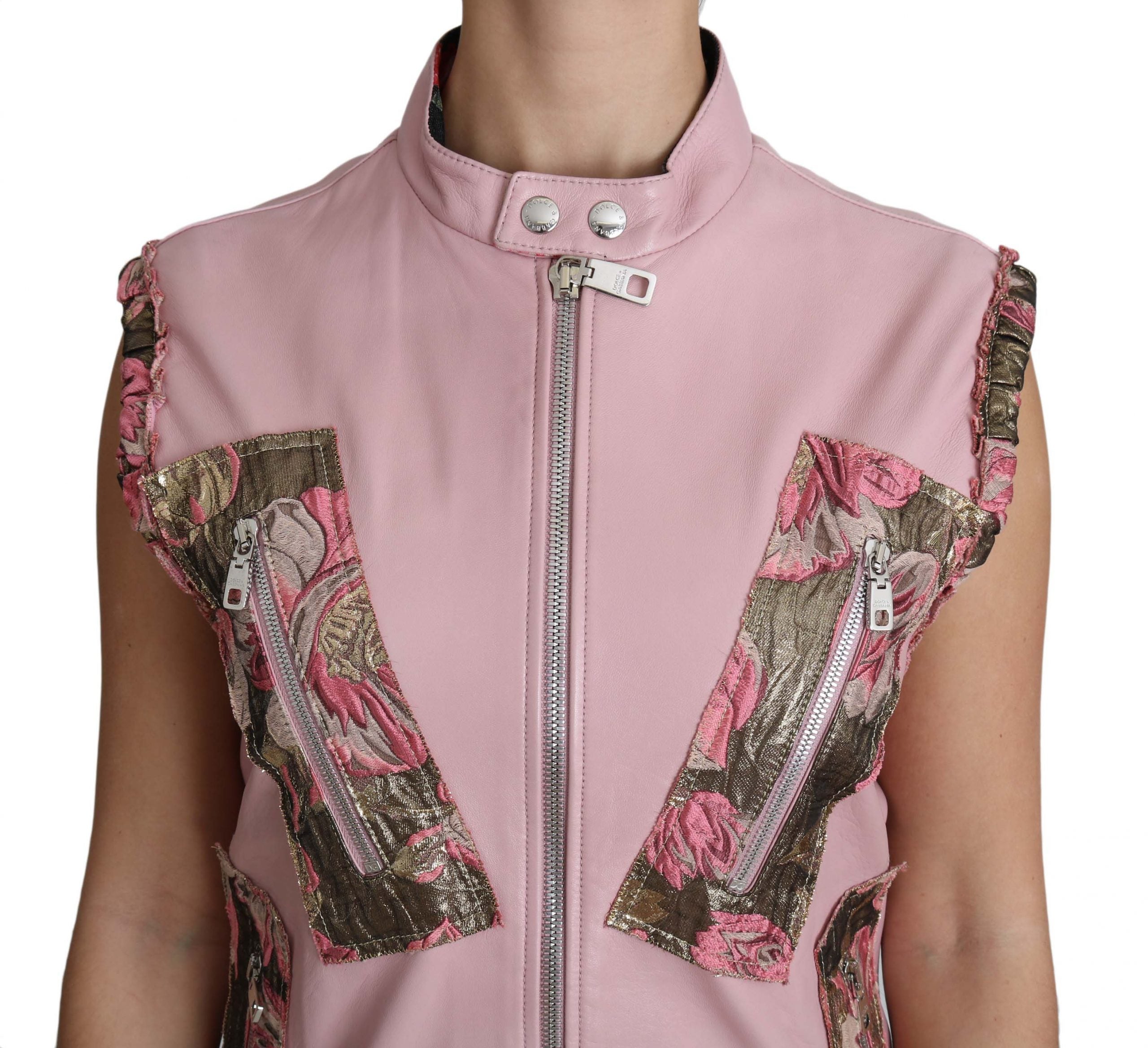 Dolce & Gabbana pink sleeveless zip-up lambskin vest